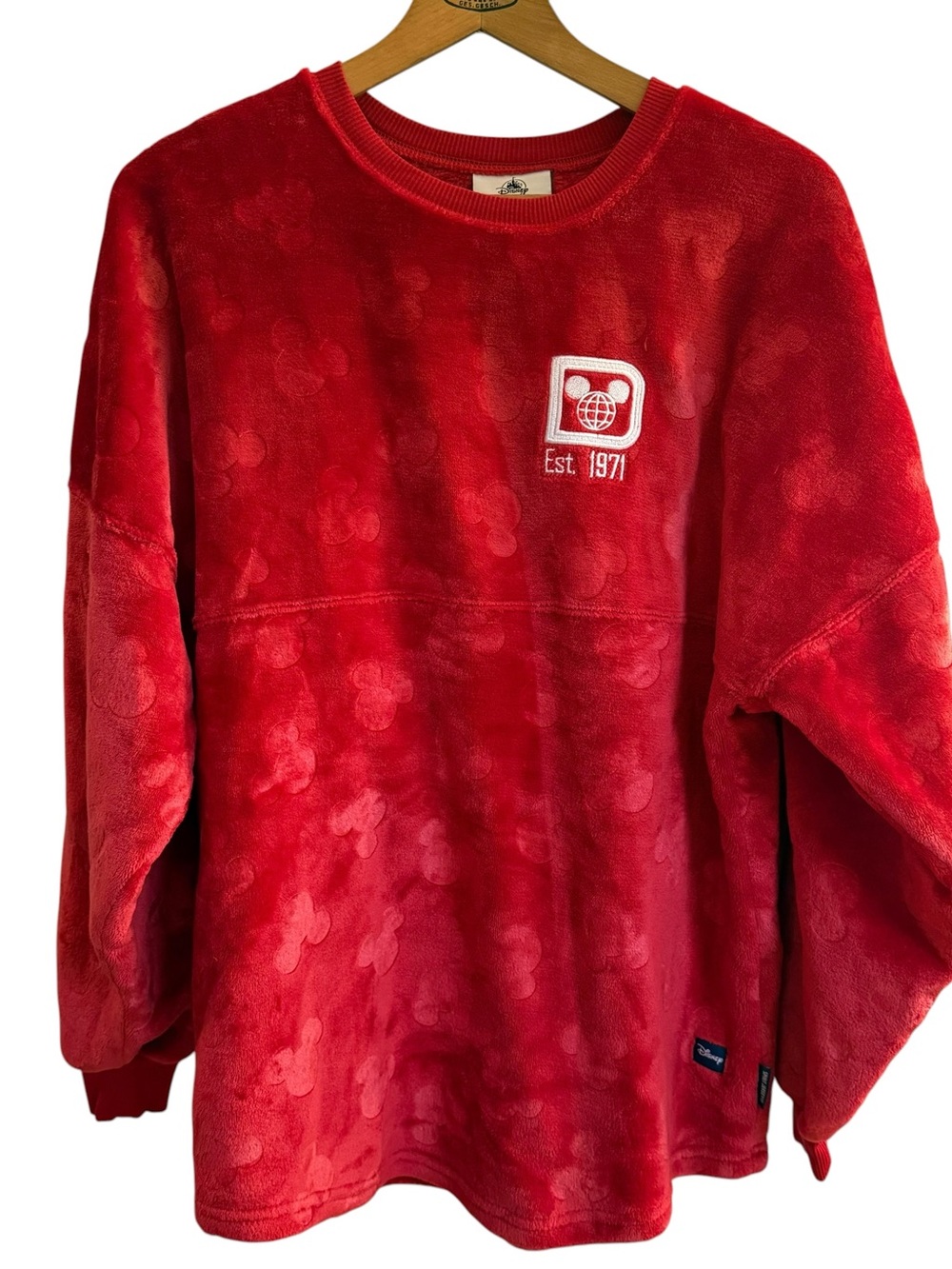 Disney Red Plush Crewneck Jersey Sweater - Est. 1971